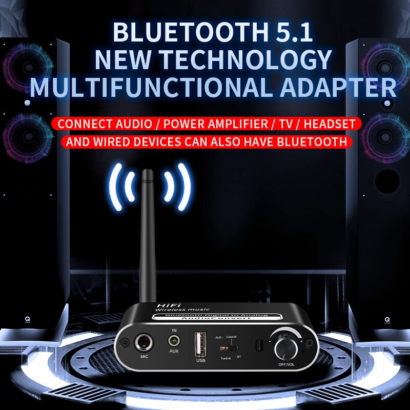 ROGTZ - Bộ Chuyển Đổi Âm Thanh DAC HIFI Bluetooth 5.1 T02 Chip giải mã DAC ES9038Q2M Hỗ trợ âm thanh 5.1/7.1 kênh Cổng Kết Nối Optical USB Coaxial Hỗ Trợ Đa Định Dạng  MP3 APE FLAC WAV WMA - Hàng Chính Hãng