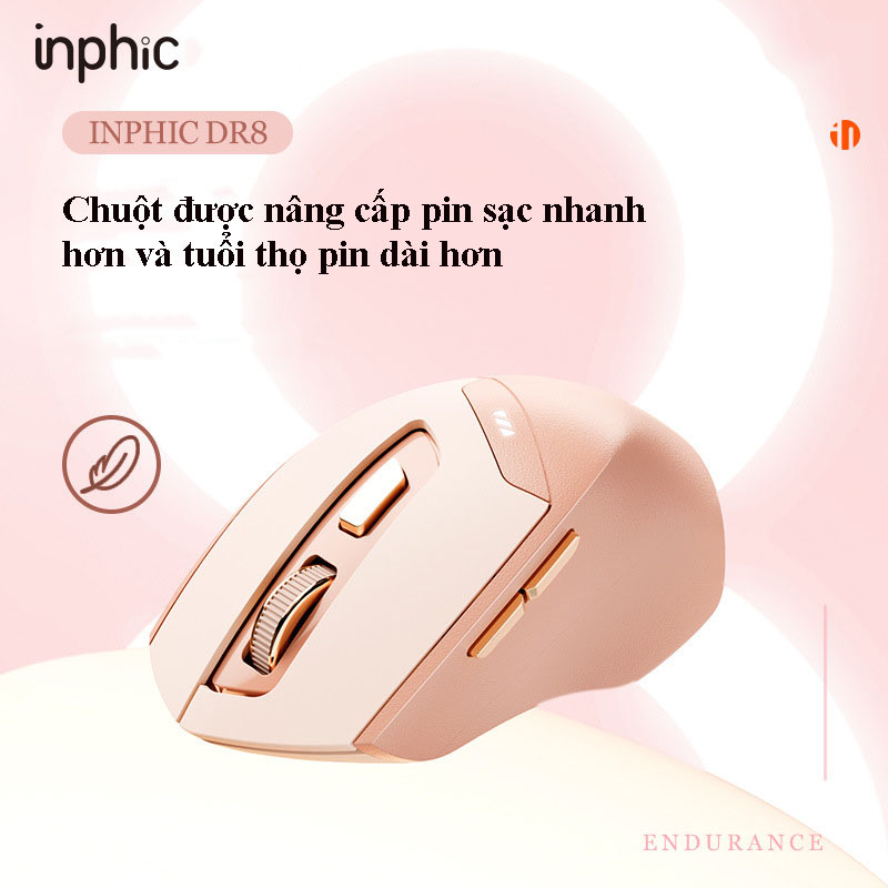 ￼Chuột máy tính không dây TEKKIN INPHIC DR08 màu hồng cute dành cho nữ văn phòng game thủ tắt âm chống ồn silent - hàng nhập khẩu