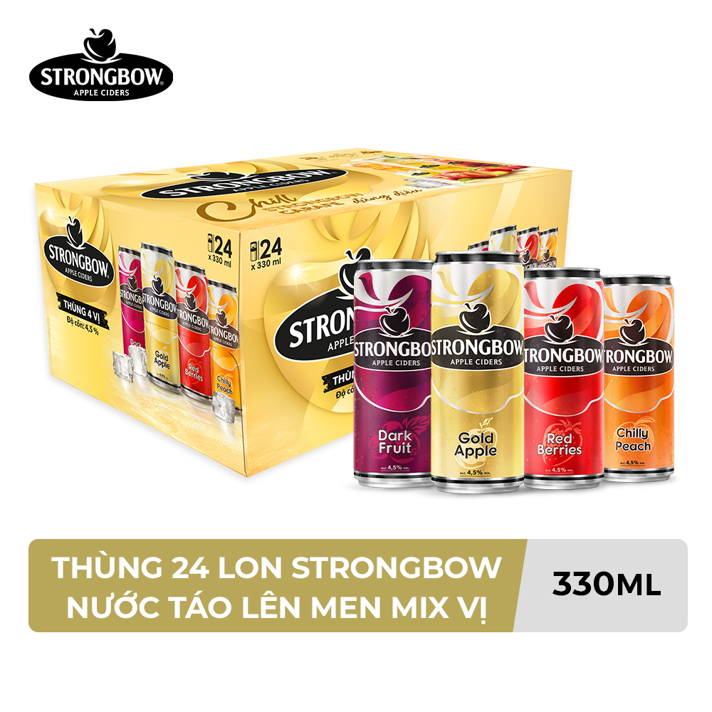 Thùng 24 Lon Cao Strongbow Cider Đặc Biệt 4 Vị (330ml / Lon)