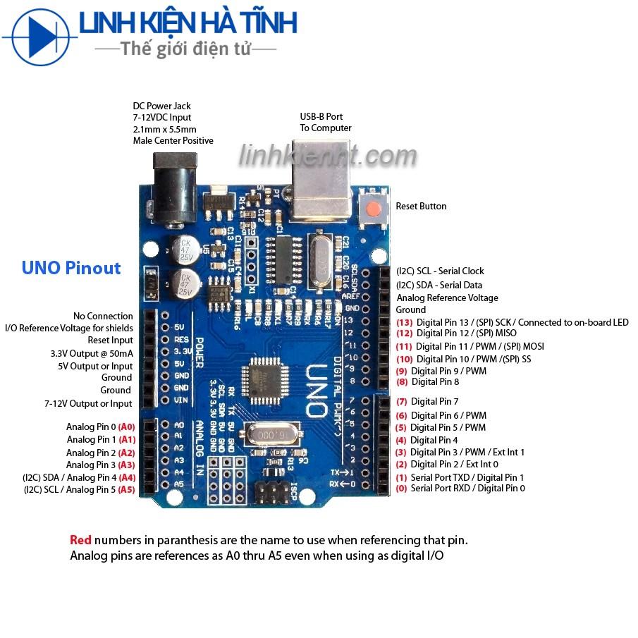 Kit Arduino Uno R3 Chíp CH340G Dán -Tặng Dây Kết Nối