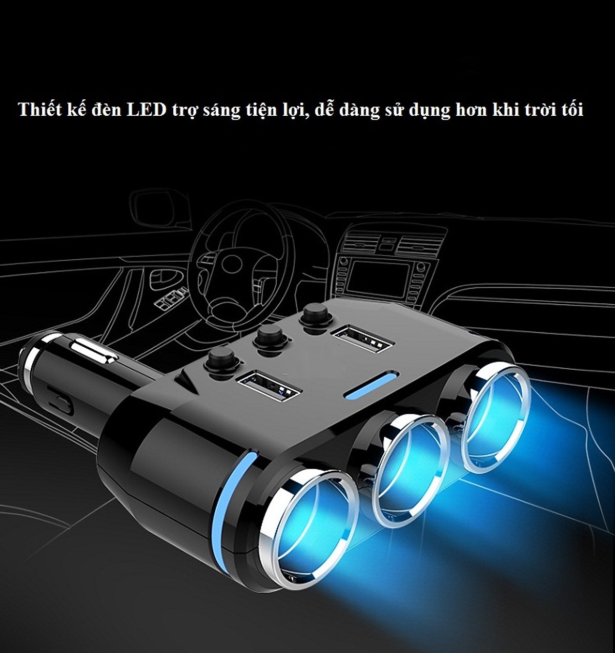 Bộ chia tẩu sạc đa năng trên xe hơi, ô tô BC39- CÔNG SUẤT 100W, 2 CỔNG USB