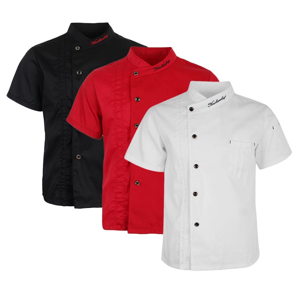 3x Unisex Chef Jackets Coat Short Sleeves Shirt Kitchen Uniforms M