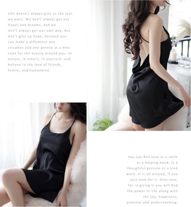 Đồ ngủ nữ Sexy Satin hai dây hở lưng cao cấp AN08 Phú Đạt. Tặng 3 mặt nạ 30k