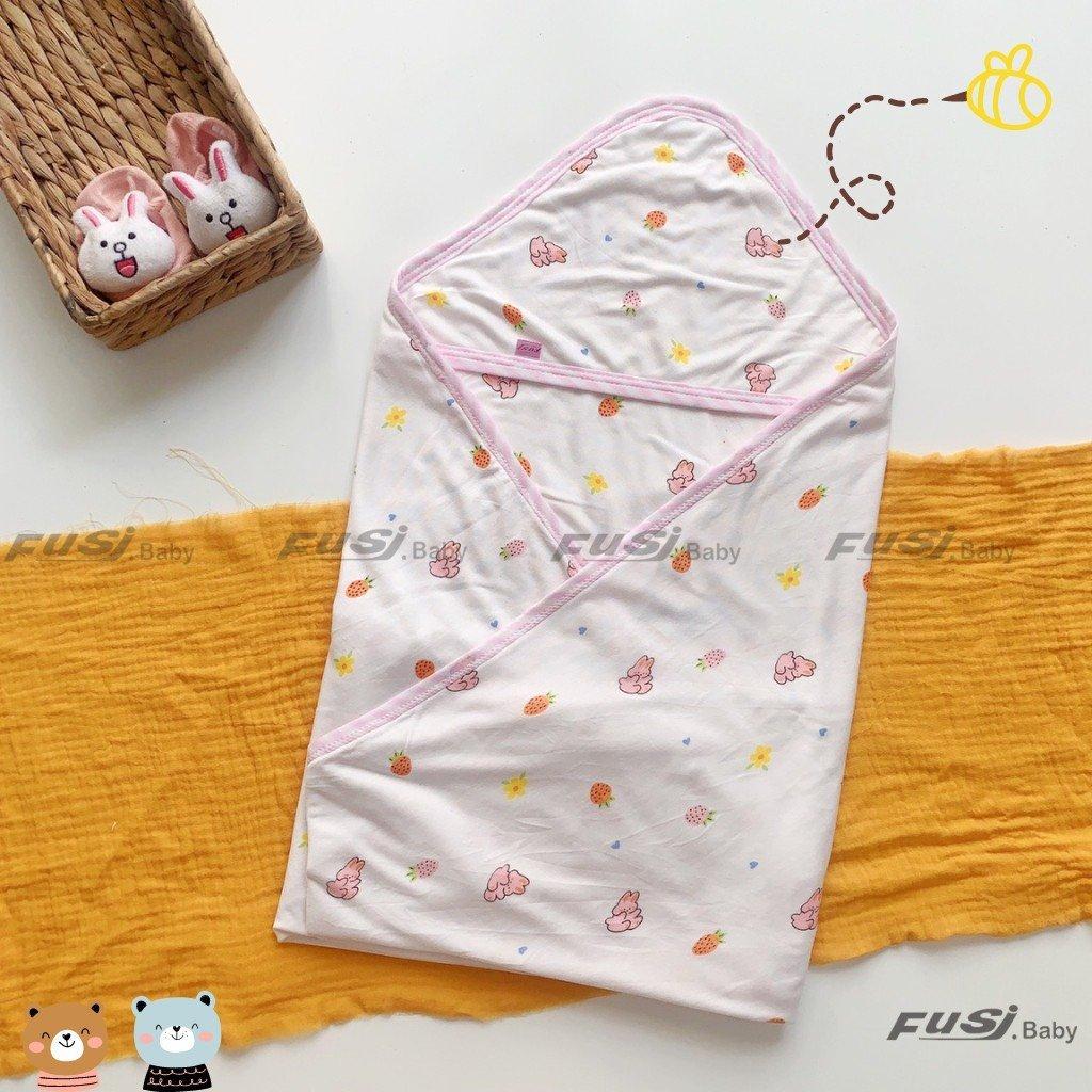 Ủ choàng sơ sinh 2 lớp chất cotton / petit họa tiết dễ thương cho bé