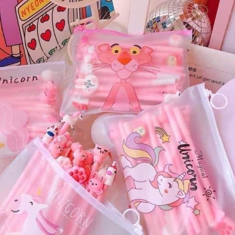 Combo 20 bút kèm túi zip mực tím/ xanh - Túi 20 bút nước cute