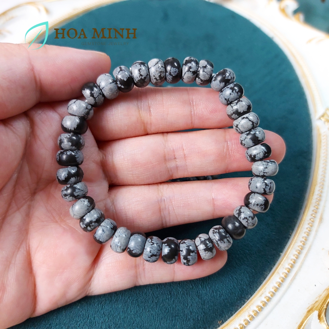 Vòng tay phong thủy đá Mã Não đen xám kiểu bánh xe size 8.3 li phong cách thời trang