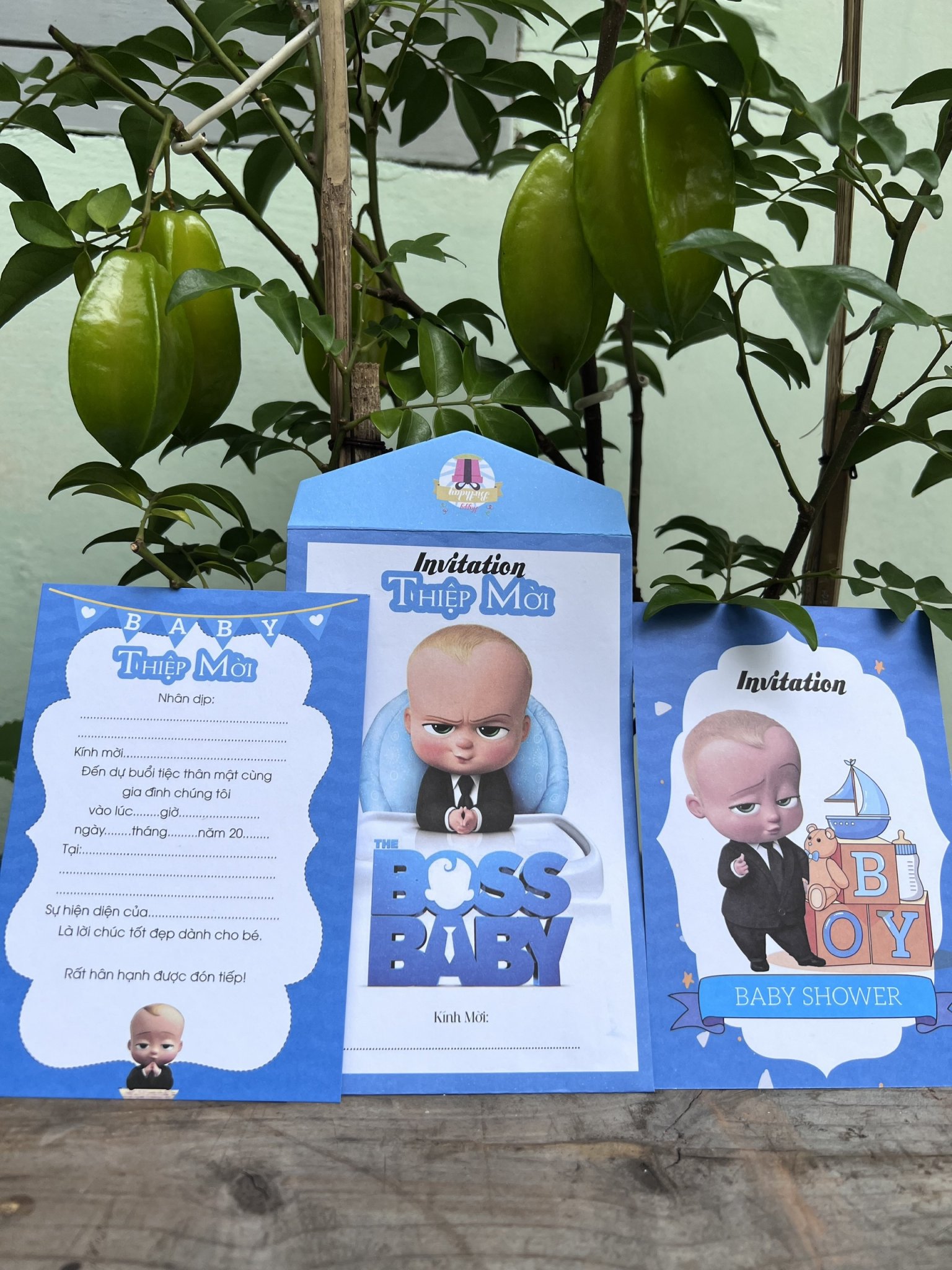 Thiệp Mời Sinh Nhật, Thiệp Mời Thôi Nôi, đầy tháng nhóc trùm boss baby (set 20 cái)