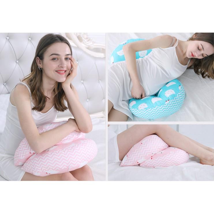 Gối bầu cánh tiên lợn xanh vải cotton lụa Hàn Quốc, bông mềm mại giúp mẹ ngủ ngon con khỏe mạnh