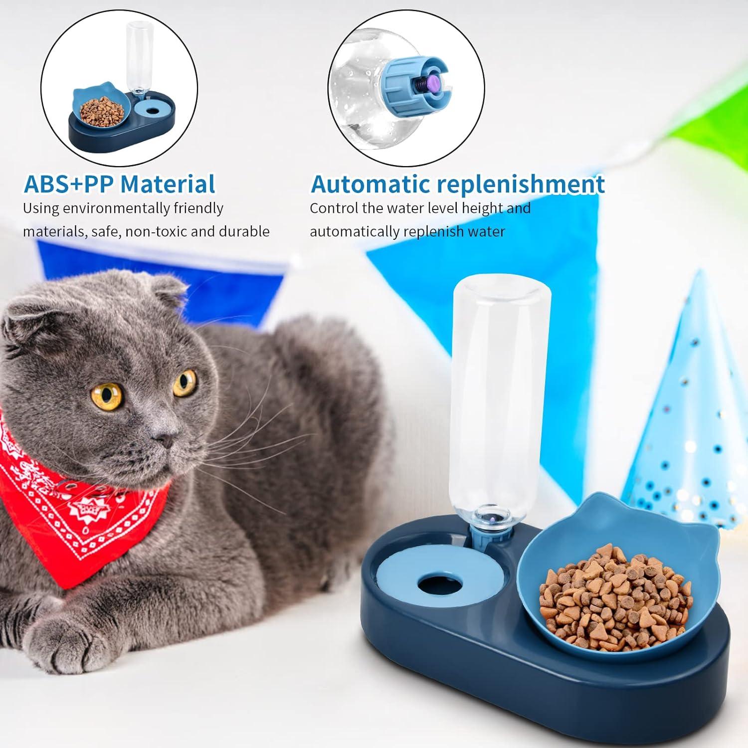 Bát ăn cho mèo Pinsheng, Bát ăn cho mèo có bình nước, Bộ bát ăn cho mèo có độ nghiêng điều chỉnh 0-15°, Bình nước tự động, cho mèo và chó nhỏ