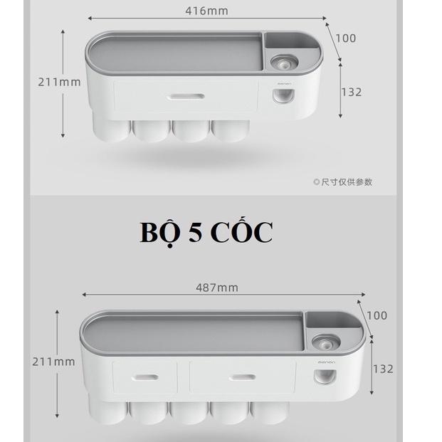 Kệ để bàn chải đánh răng, bộ nhả kem đánh răng tự động kèm cốc và miếng dán