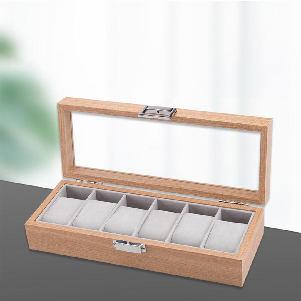 Portable 6 Slot Watch Display Case Box w/Clear Top Jewelry Storage Organizer