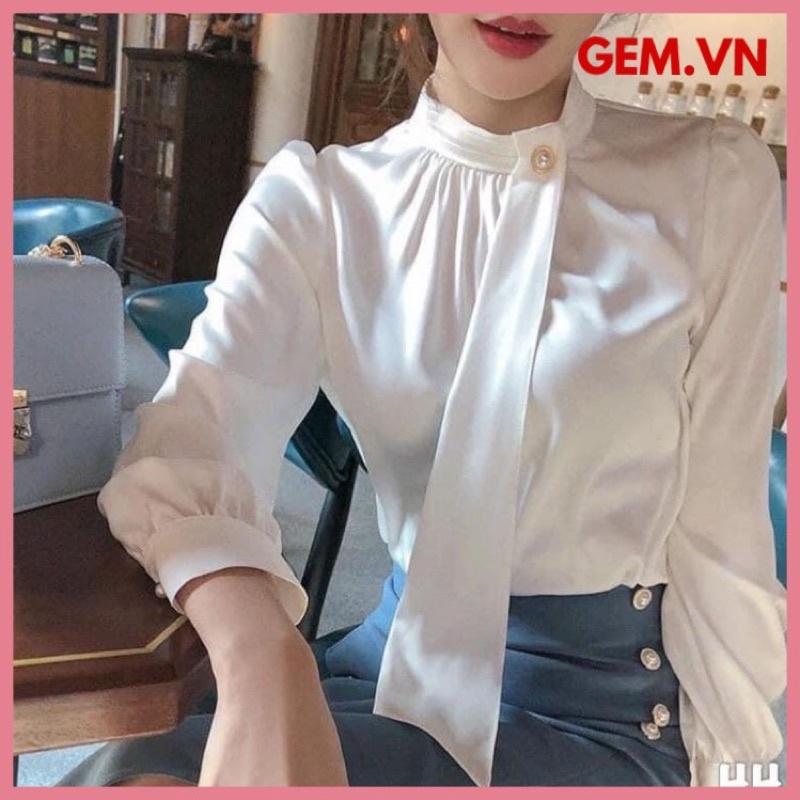 Áo cổ lệch chất vải lụa mềm mát