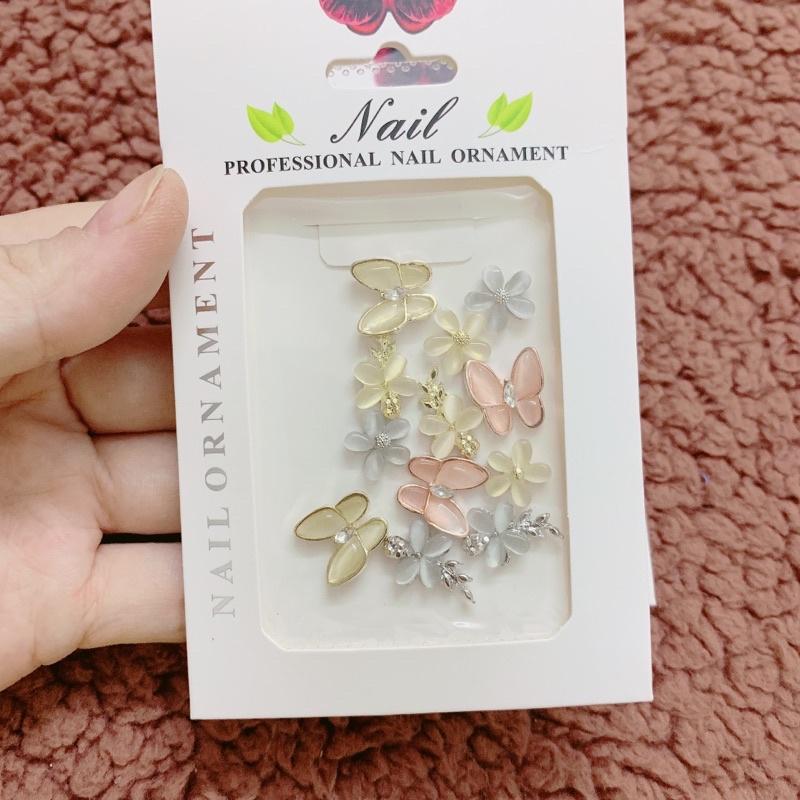 phụ kiện charm đá trái tim, phụ kiện charm hoa gắn móng