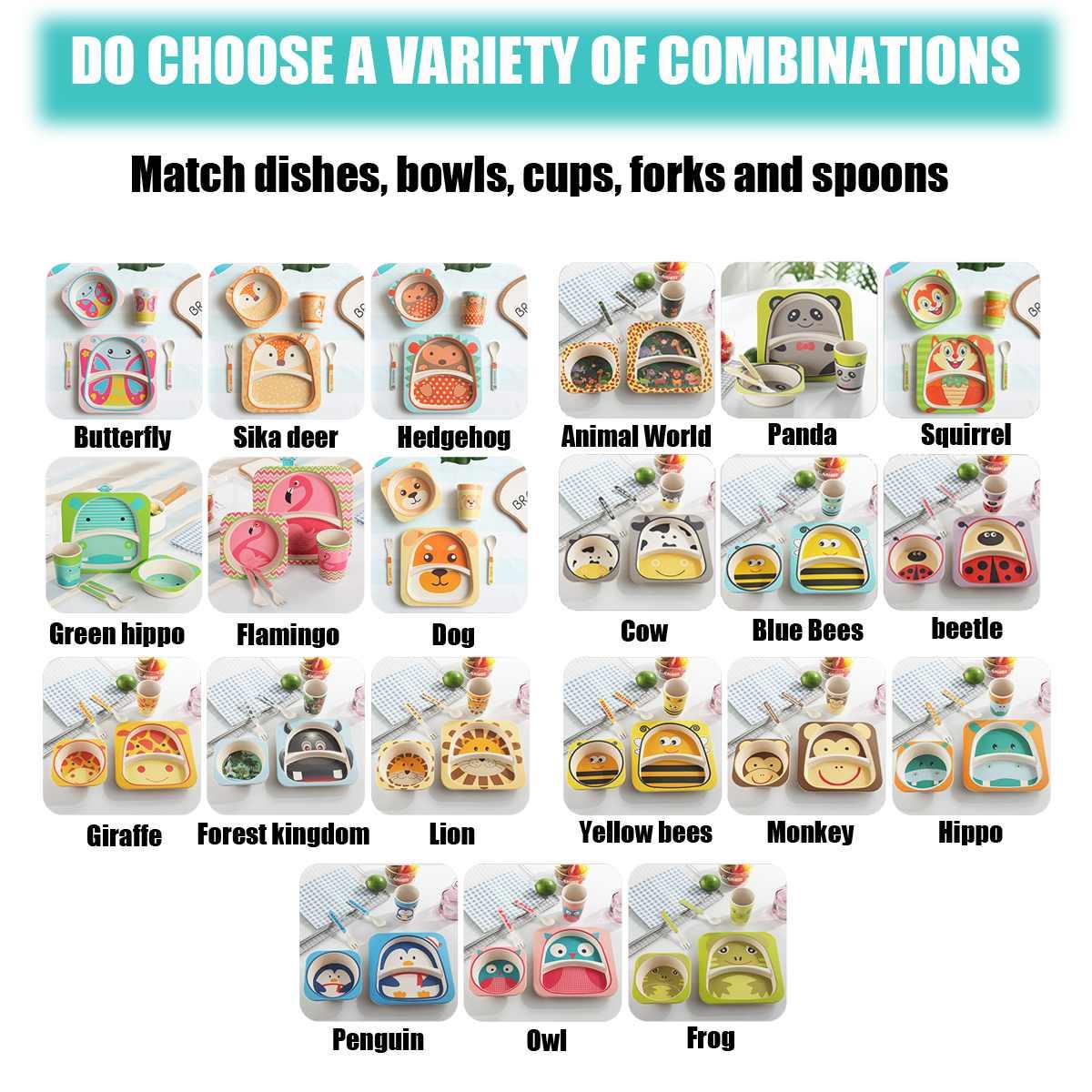 5 Cái/bộ Cho Bé Bát Đĩa Món Ăn Giỏ Muỗng Nĩa Cốc Trẻ Em Bộ Đồ Ăn Sợi Tre Trẻ Em Hoạt Hình Tách Ăn Tấm