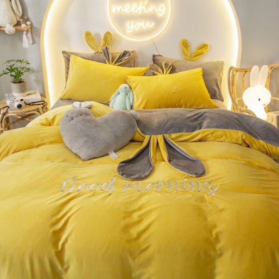 Bộ Chăn Ga Gối Nỉ Nhung Tai Thỏ Cao Cấp