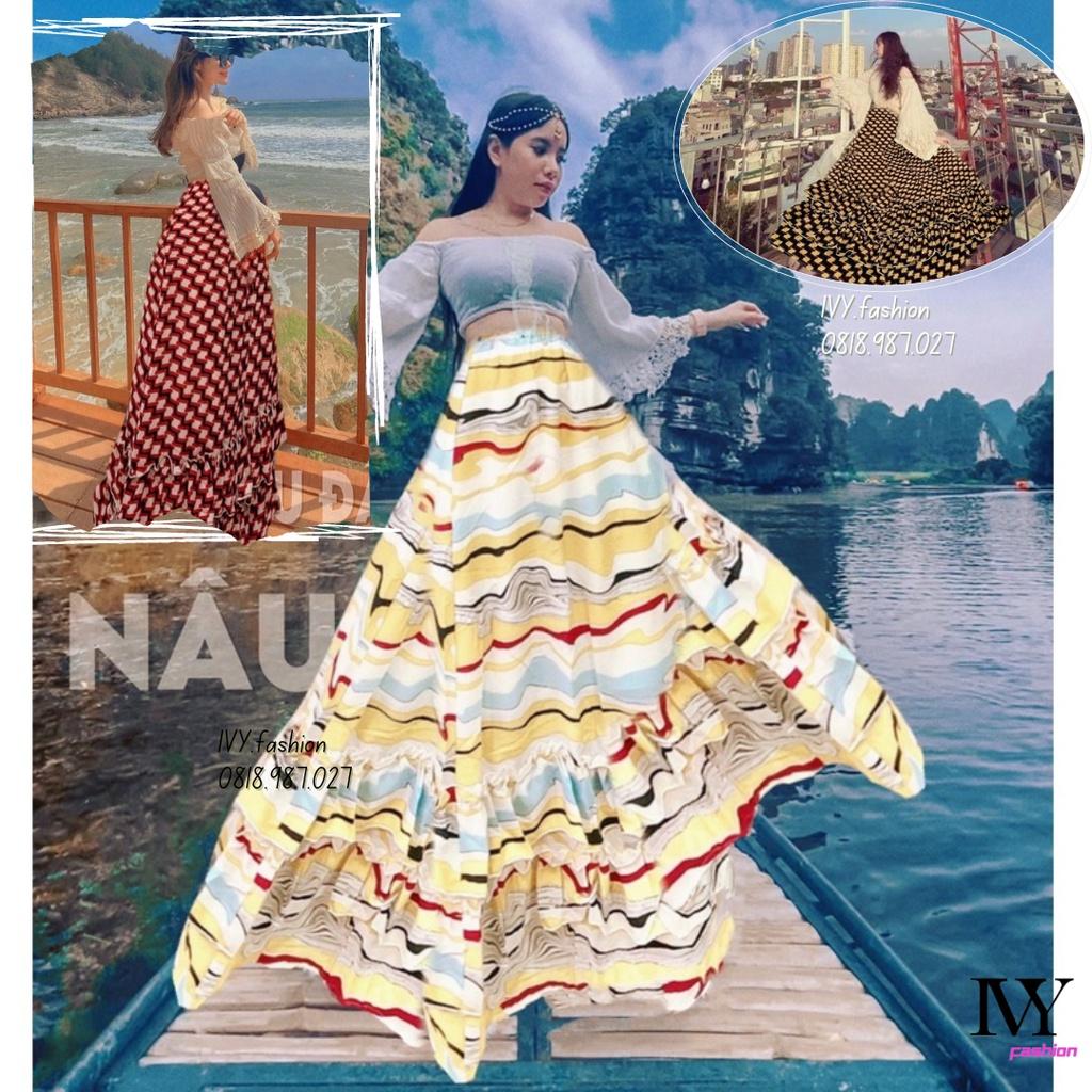 Sét Đầm váy maxi chân váy thổ cẩm đũi tuyết lụa cánh tiên Ivy.fashion đi biển dự tiệc dạo phố bigsize gợi cảm sexy