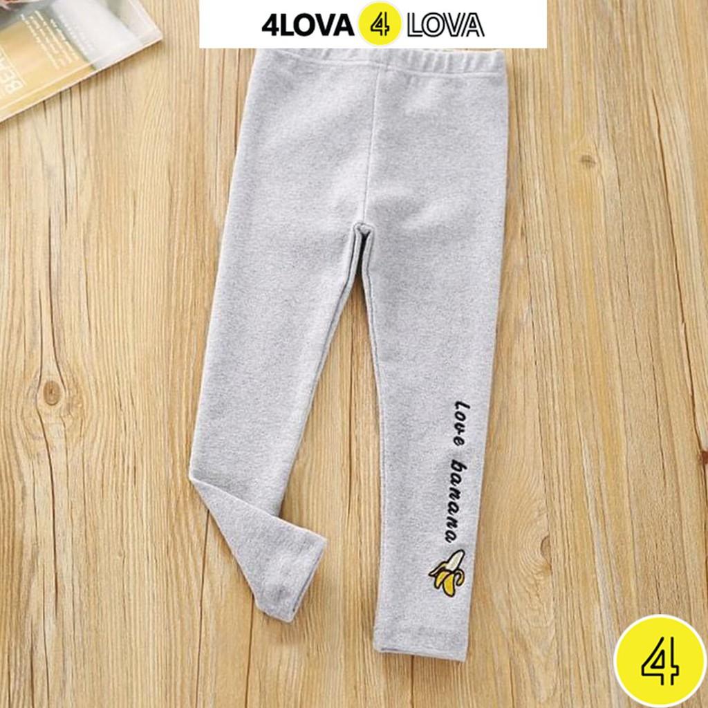 Quần legging 4LOVA dáng ôm chất thun cotton co giãn in họa tiết hoa quả cho bé gái