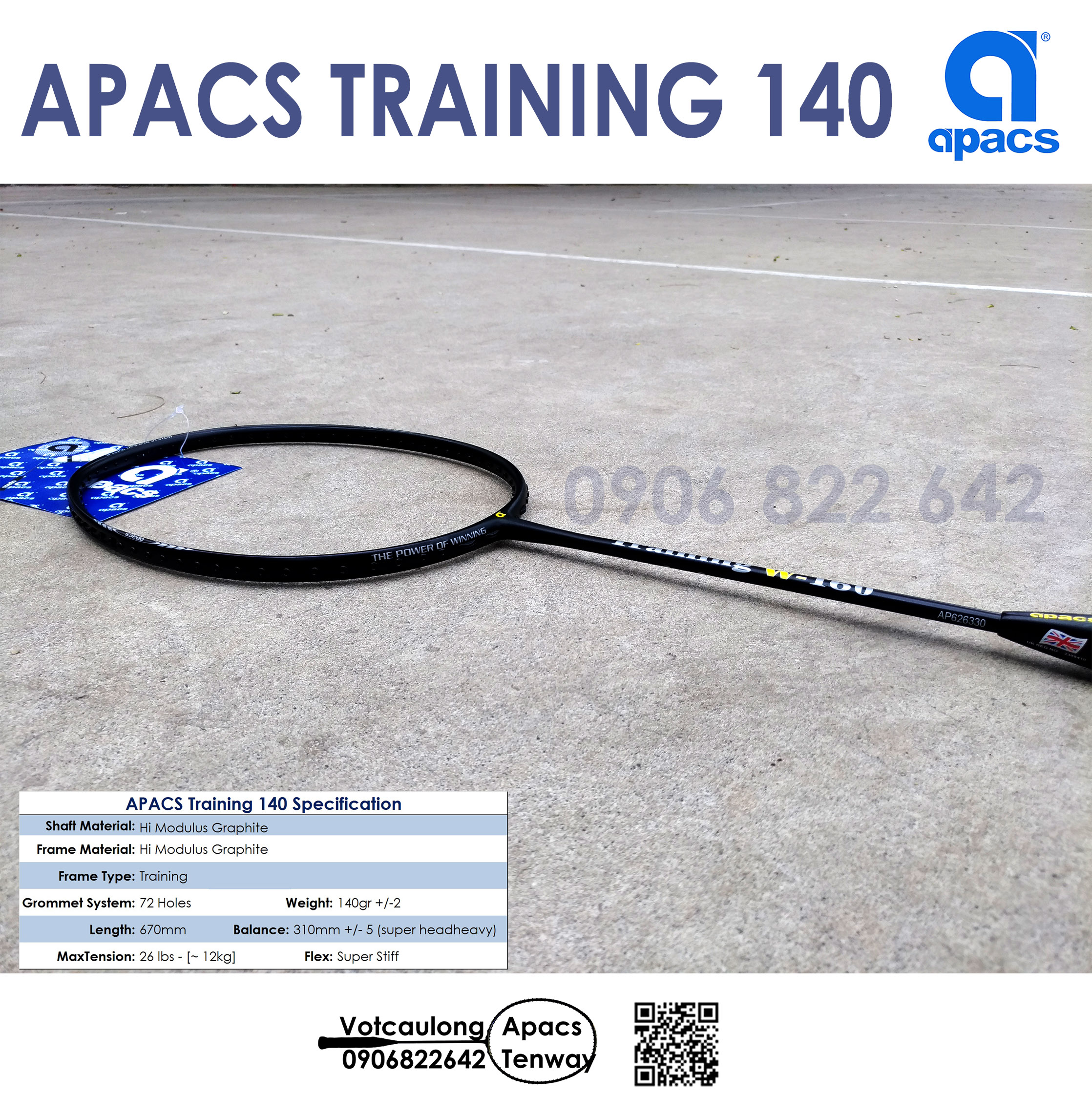 Vợt tập cầu lông Apacs Training w140 | Cải thiện khả năng điều vợt, tăng sức mạnh cho cú đánh