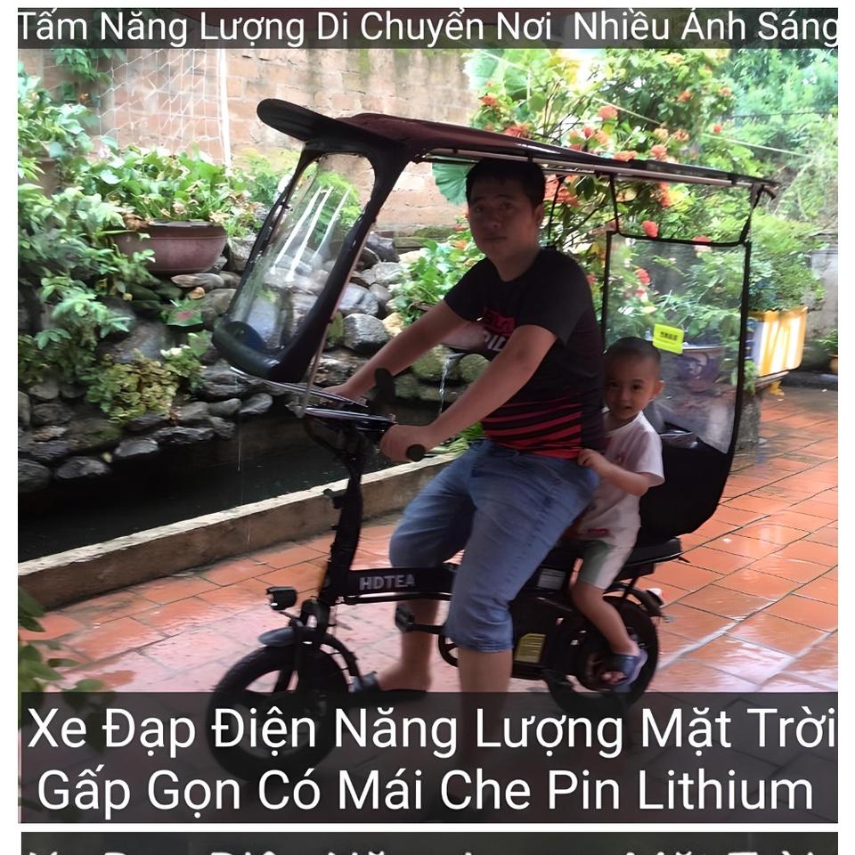 Xe đạp điện Năng Lượng Mặt Trời gấp gọn người lớn chính hãng có Mái che mưa với tấm pin để tại nhà di chuyển linh động