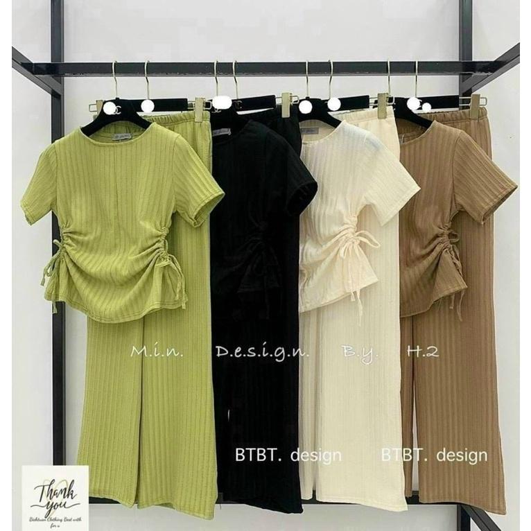 Set bộ áo kiểu rút eo và quần dài dạo phố mặc nhà siêu dễ thương chất đẹp
