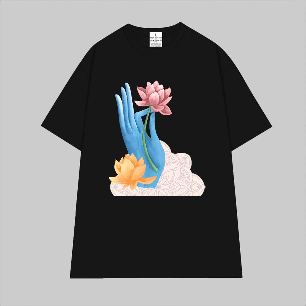 Cao cấp - Áo thun oversize hình tay Phật cầm hoa Sen Vu Lan Happy Vesak day shirt BND323