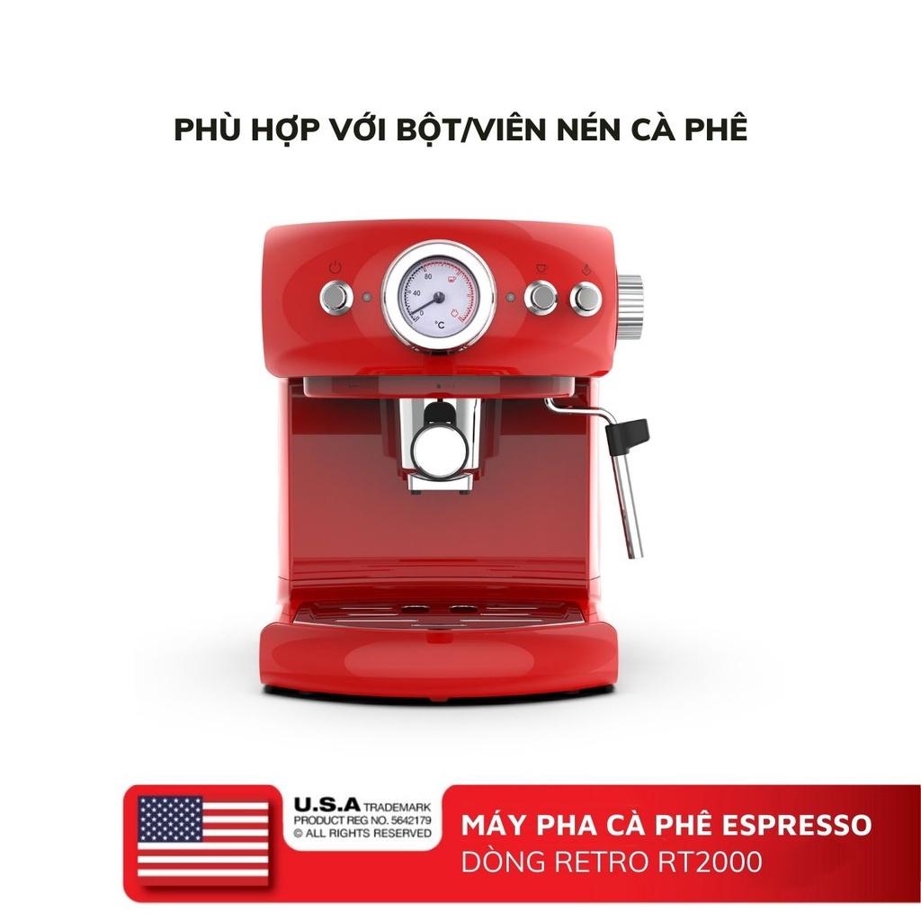 Máy pha cà phê espresso 1,5 lít PerySmith RT2000 2 vòi tiện lợi - Hàng chính hãng