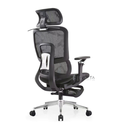 Ghế công thái học Ergonomic chống gù CR4335-M Nội thất Capta Ghế văn phòng công thái học lưng lưới nệm lưới đen có gác chân giá đỡ cột sống tựa đầu lưng ghế nệm ghế tay điều chỉnh được chân ghế thép mạ chrome hcm