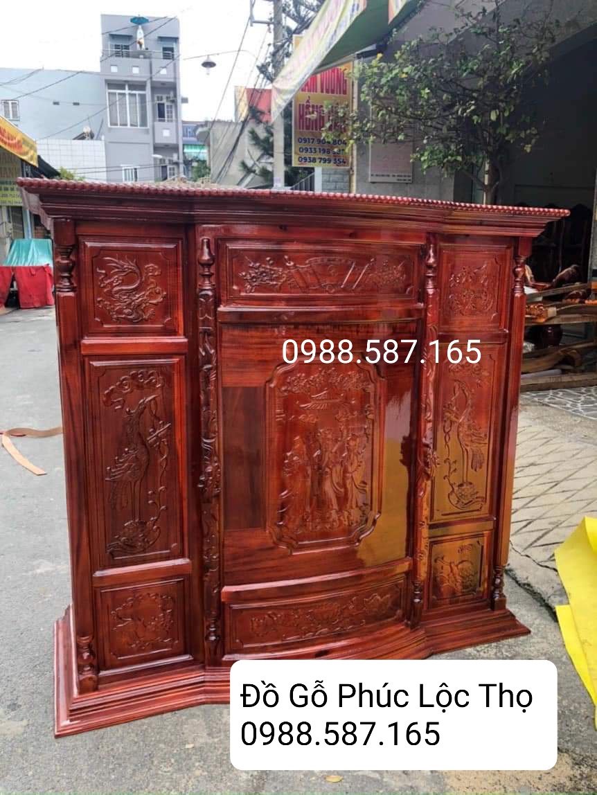 Tủ thờ bụng phệ gỗ tràm mẫu Phúc lộc thọ nhiều kích thước ( 0988 587165 )