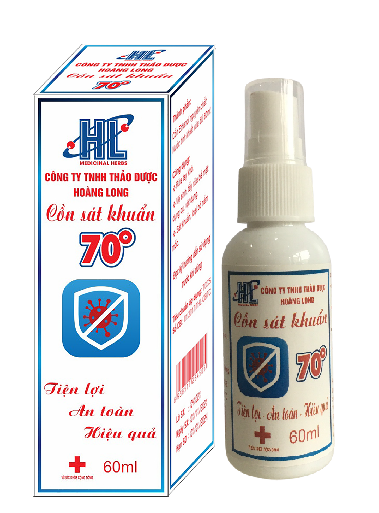 Cồn xịt Sát Khuẩn 70 Độ Hoàng Long 60ml  - Chai xịt phun sương an toàn, tiện lợi, hiệu quả