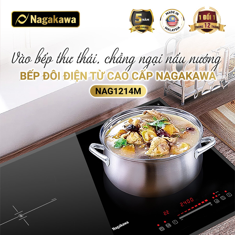 Bếp Đôi Điện Từ Inverter Nagakawa NAG1214M - Hàng Chính Hãng