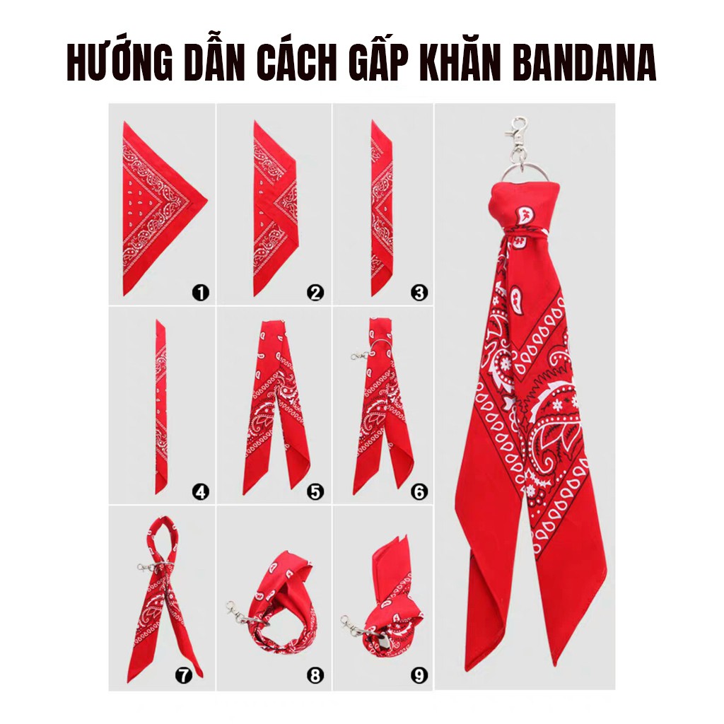 Khăn Bandana phong cách tặng khuyên tròn và móc treo 54x54cm