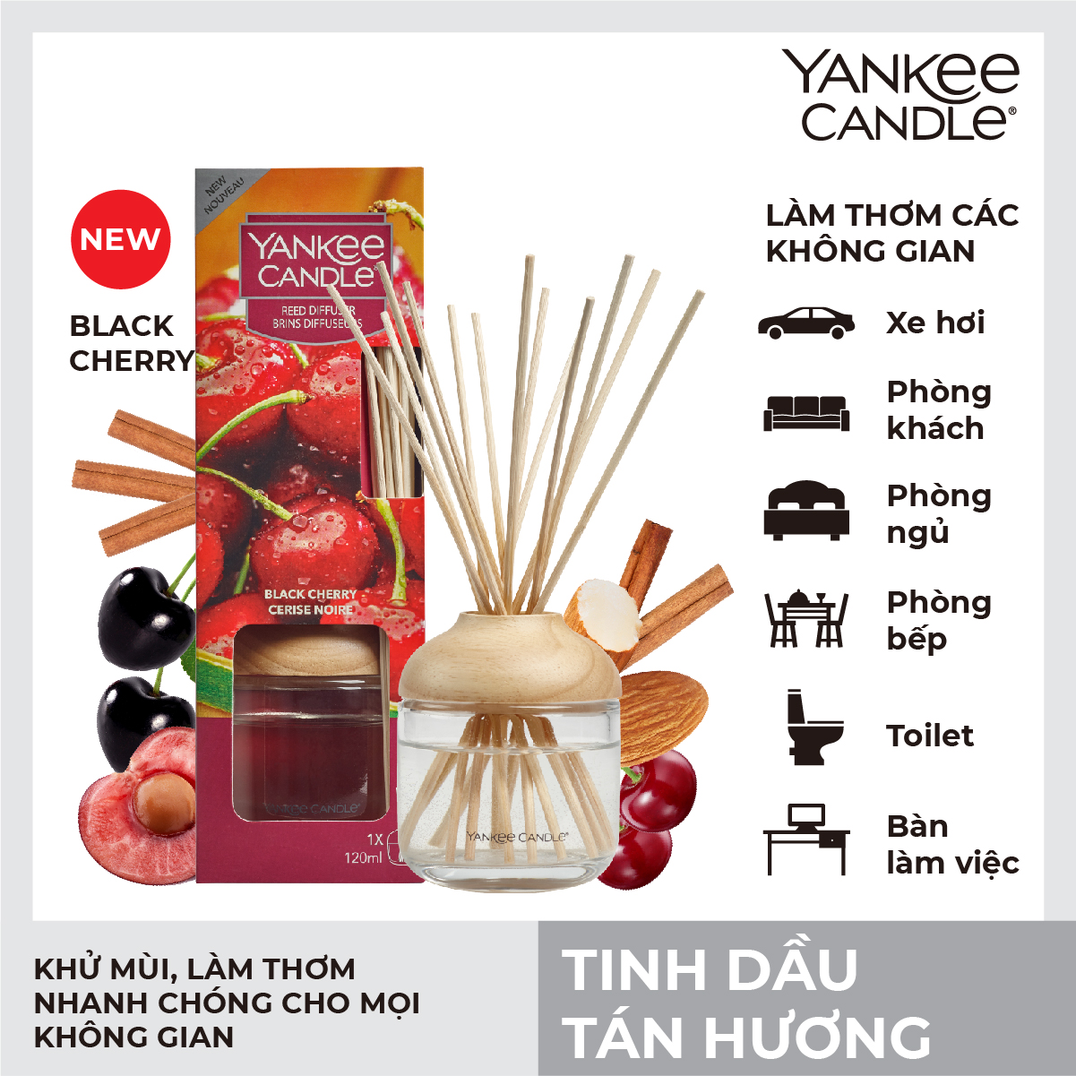 Tinh dầu tán hương Yankee Candle - Black Cherry (120ml)