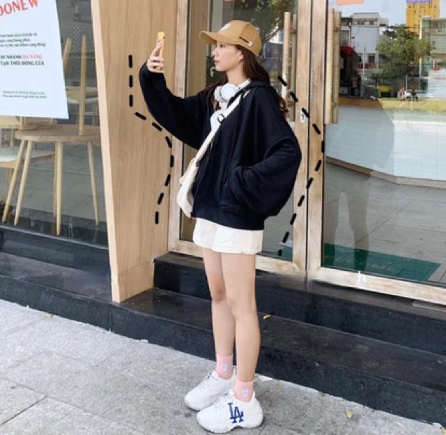 Khoác khoác hoodie dây kéo from lững nữ  kèm clip