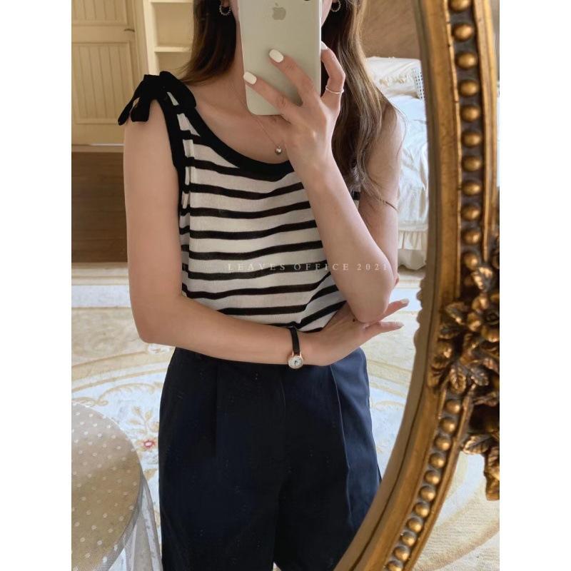 MS757 Áo ba lỗ nữ kẻ ngang buộc dây vai