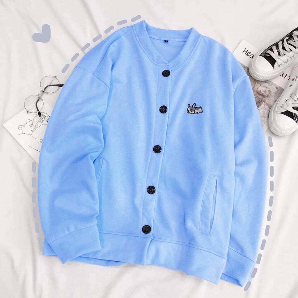 ÁO CARDIGAN Nỉ Bông THÊU CÚN CỰC XINH Form Rộng Unisex Nam Nữ Ulzzang