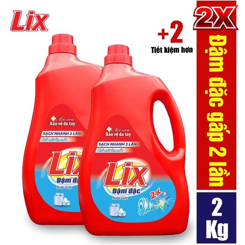 Combo 2 chai nước giặt Lix đậm đặc hương hoa chai 2kg làm sạch cực nhanh vết bẩn - 2C-NG201