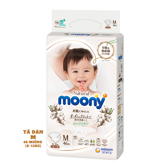 Tã/bỉm dán Moony Natural Size M-46 miếng( bé 6-11kg)