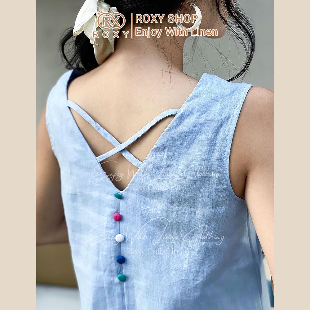 Bộ Linen Đùi Sát Nách Thiết Kế Dây Chéo Sau Kết Hợp Nút Màu