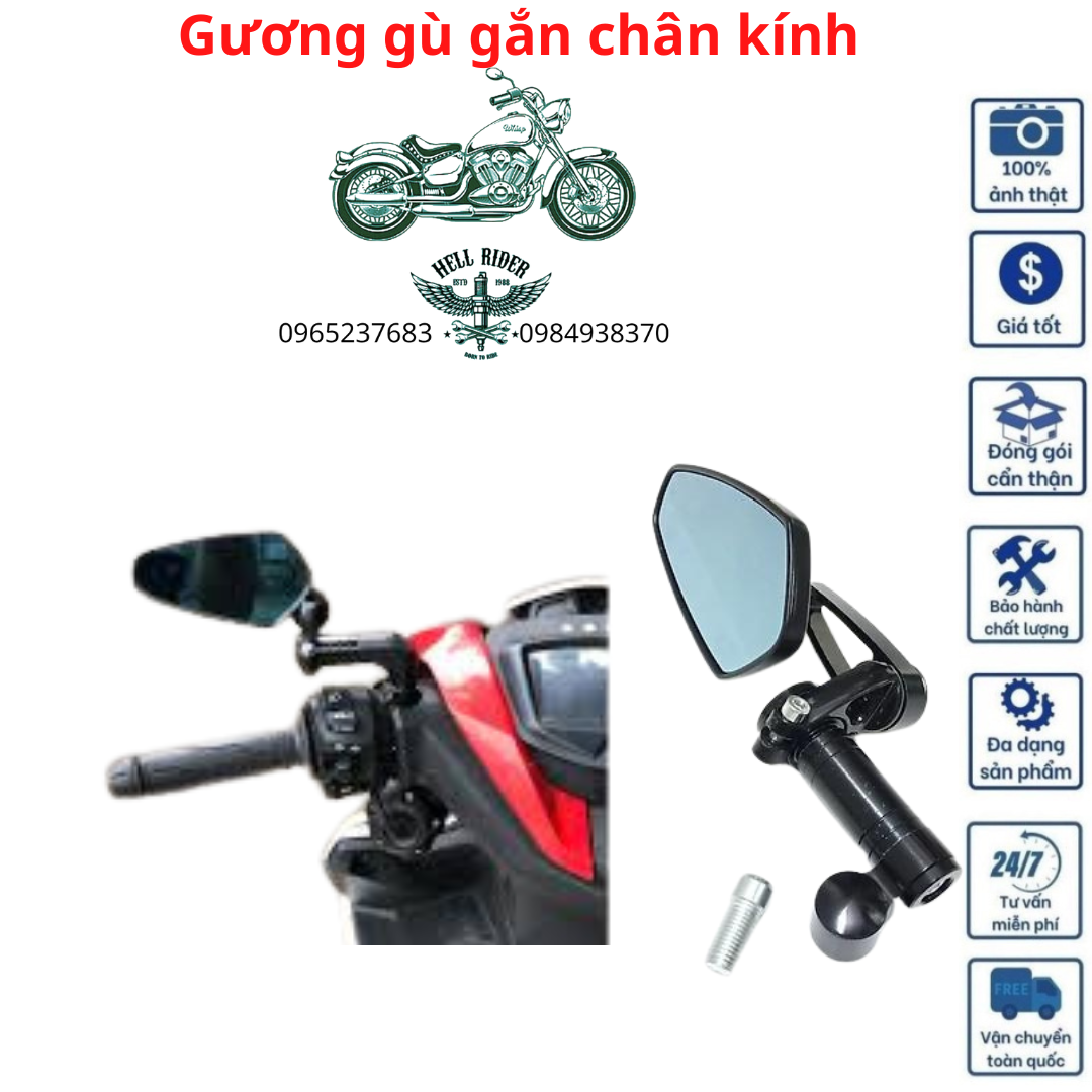 Gương thời trang xe máy, gương gù gắn chân kính có thể xoay gập 360 độ phù hợp láp mọi loại xe