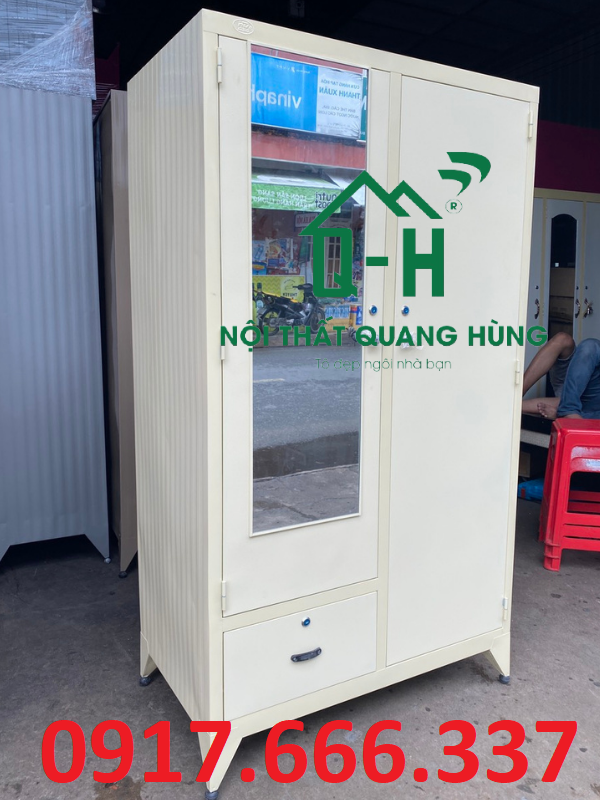 TỦ SẮT ĐỰNG QUẦN ÁO SƠN TĨNH ĐIỆN 2 CÁNH MÀU KEM