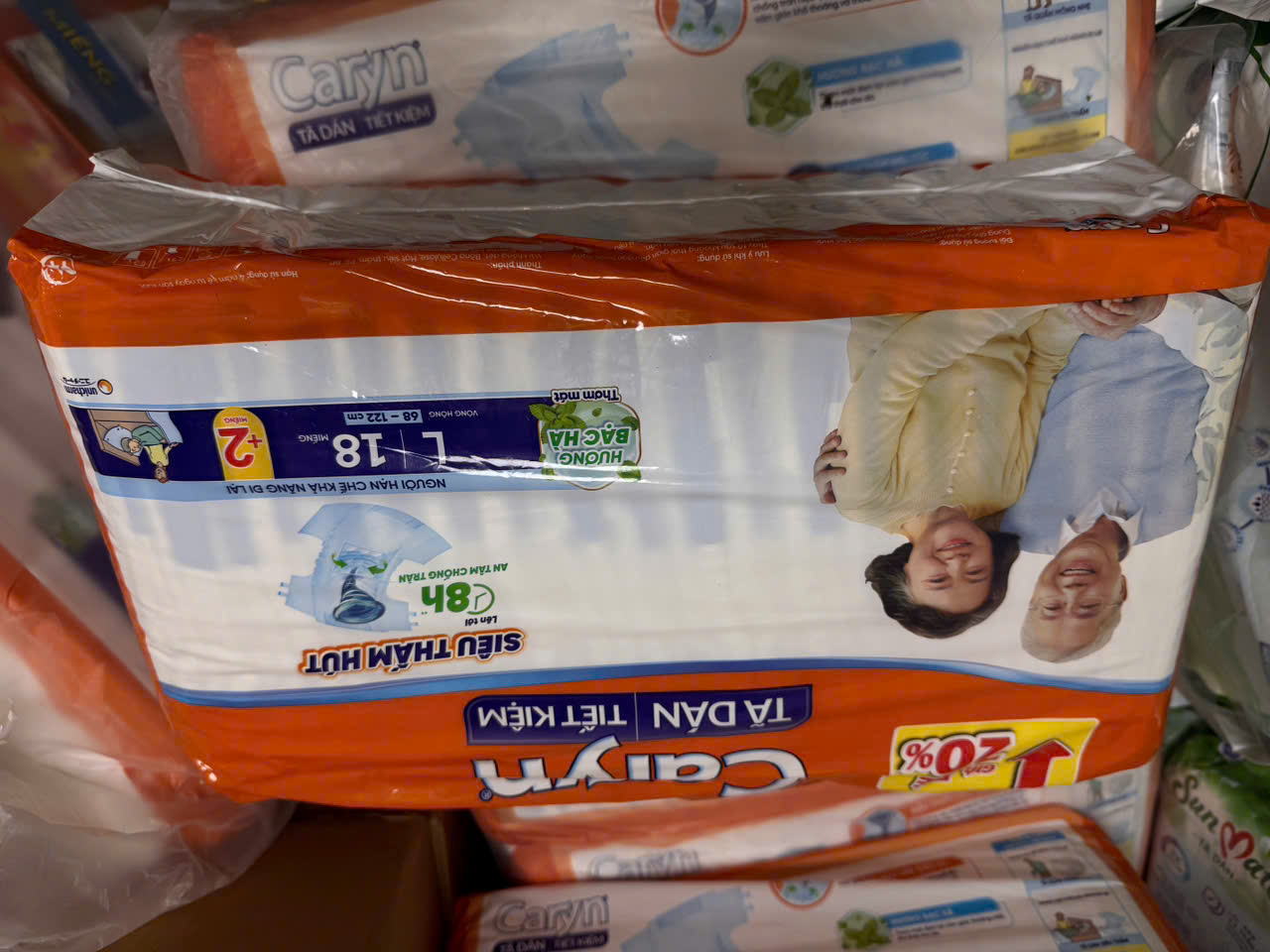 Combo 2 gói tã dán người già Caryn ngày và đêm siêu tiết kiệm gói lớn L18 miếng