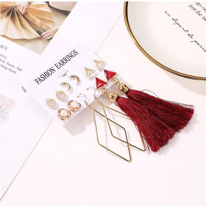 Set bông tai đủ mẫu gồm 6 đôi như hình