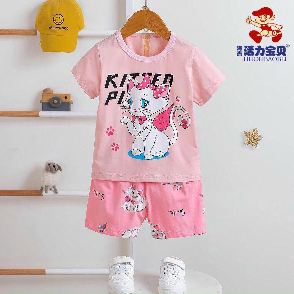 Bộ cotton côc tay cho bé gái PIKA KIDS Bộ xuất hàn Bộ quần áo hè mặc ở nhà cho bé từ 25-35kg