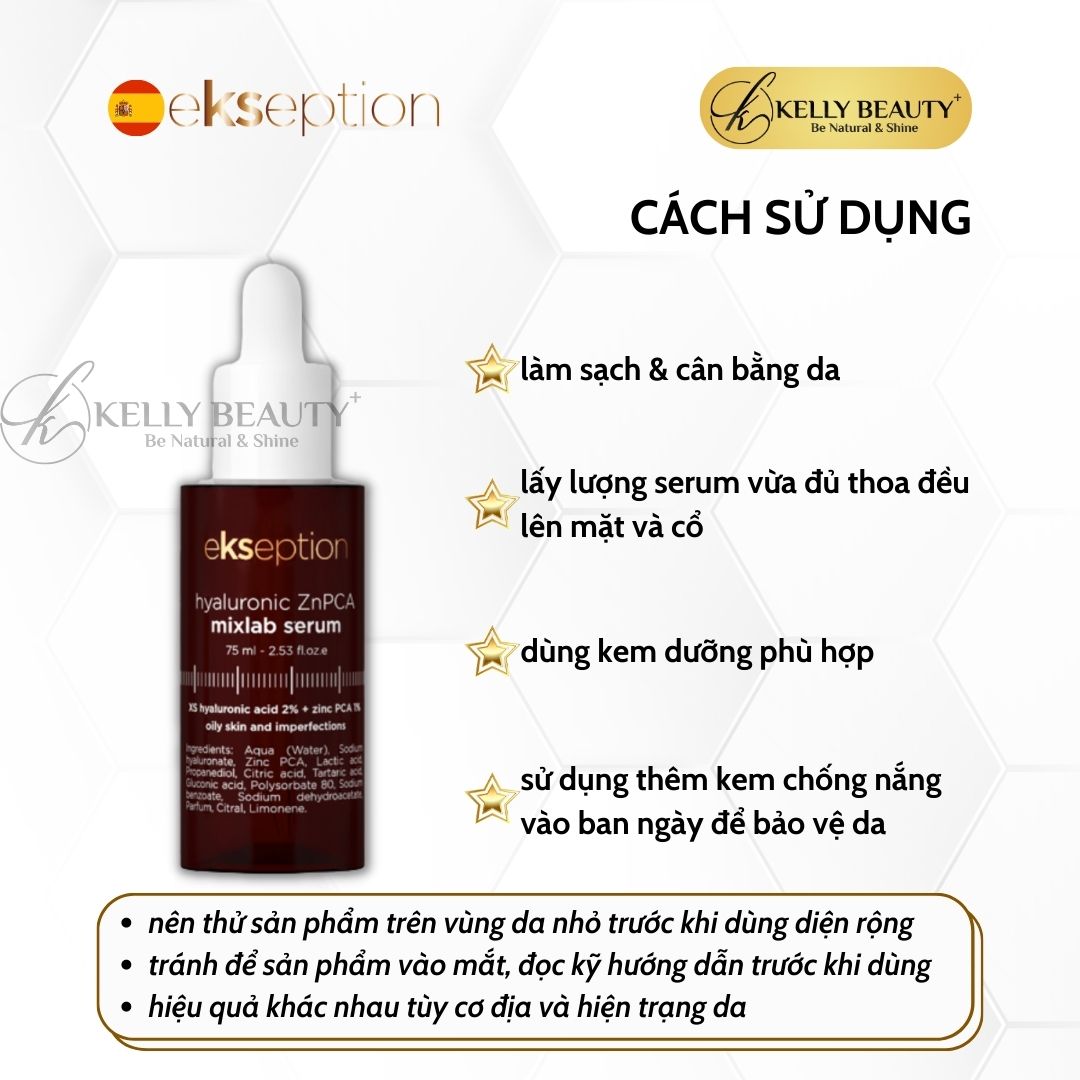 ekseption Hyaluronic ZnPCA mixlab serum - Tinh Chất Kiềm Dầu, Chống Viêm; Giảm Mụn Trứng Cá - Kelly Beauty