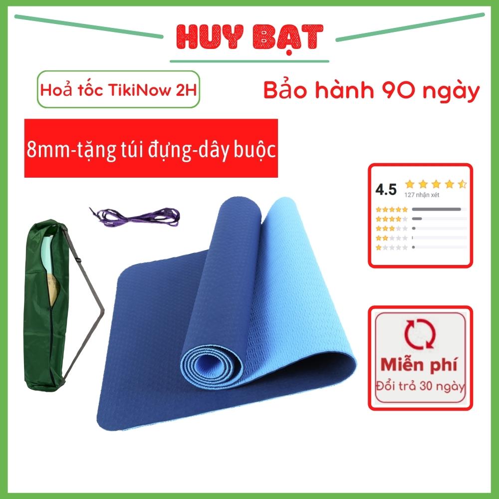 Thảm Tập Yoga, Tập Gym 8mm 2 Lớp Không Mùi + Túi Đựng Thảm + Dây Buộc Thảm Chính Hãng HUY BẠT - Giao Ngẫu Nhiên