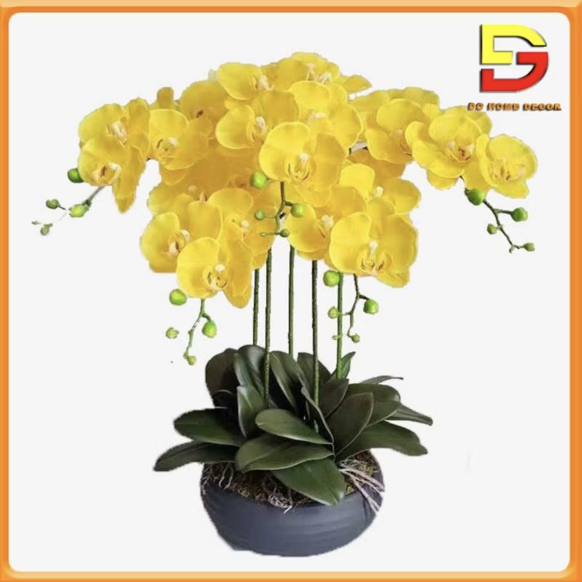 Hoa Giả Chậu Lan Hồ Điệp 5 Nhánh Decor Trang Trí Phòng Khách Bàn Ăn Kệ Tủ DG-226