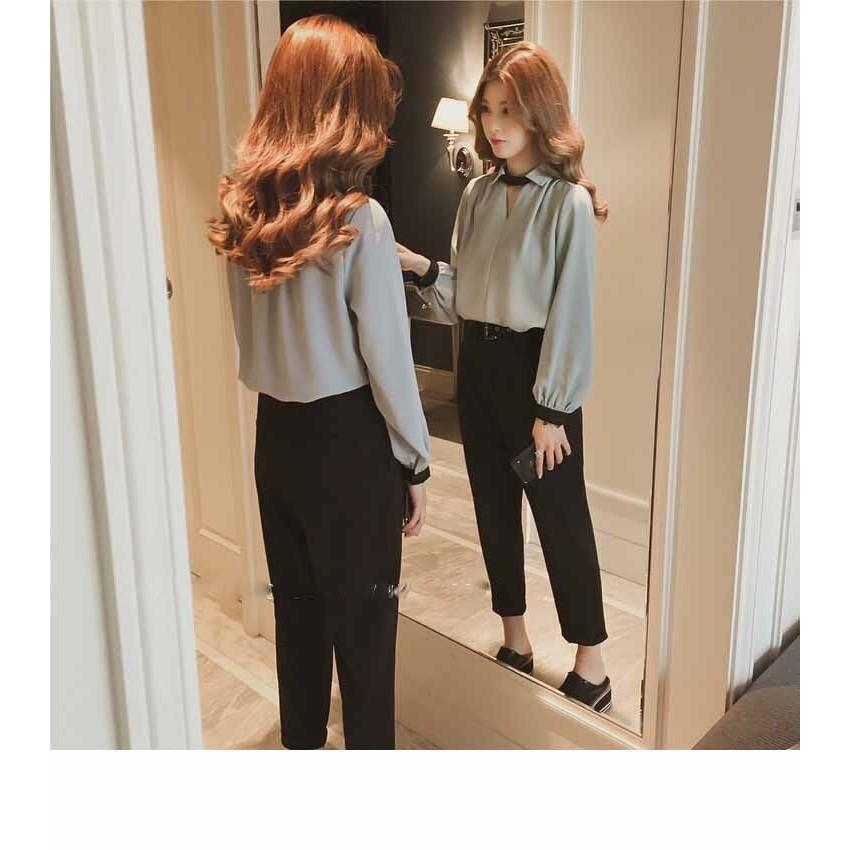 Áo sơ mi công sở nữ, áo sơ mi thết kế tay bồng cổ sơ mi thanh lịch, thời trang trẻ, hàng nhập Quảng Châu