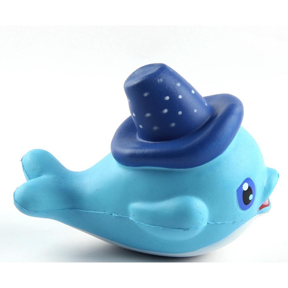 Squishy Lớn JUMBO Hình cá heo đội mũ Đồ Chơi Xốp Giảm Stress Hình mềm mịn dễ Thương đàn hồi Cho Bé