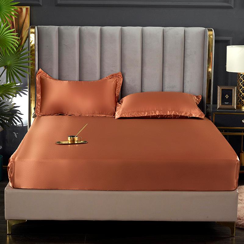 Giả Lụa Trang Bị Tấm Đồng Màu Đôi Nữ Hoàng Kích Thước Bọc Nệm Cao Cấp Satin Thun Giường 160X200
