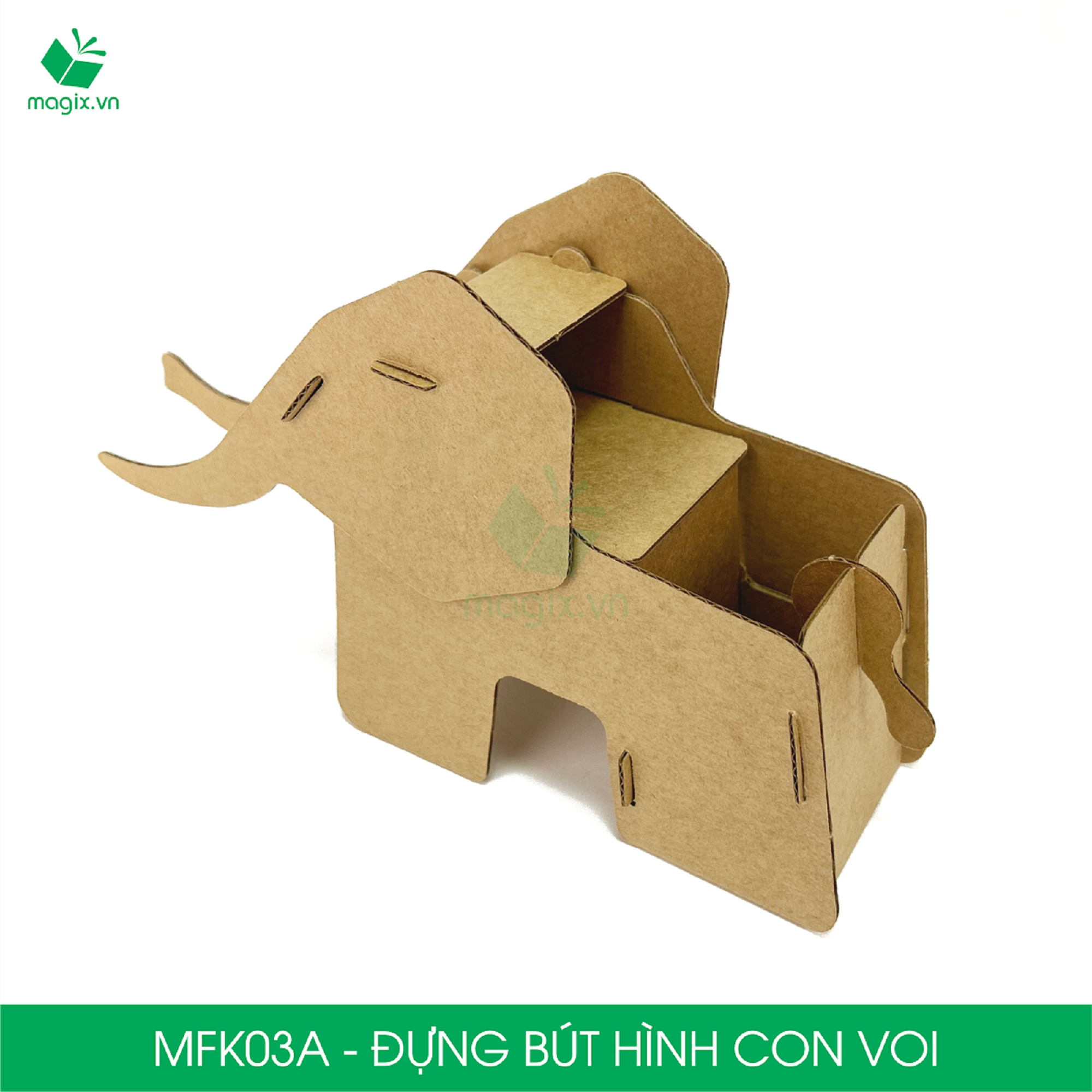 MFK03A - Đựng bút lắp ráp hình con voi, đồ đựng bút hình thú bằng giấy carton siêu cứng